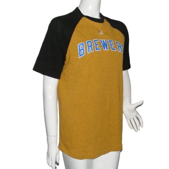 MILWAUKEE BREWERS Tee, M, Blue/Yellow, Logo, Cooperstown collection, Baseball - Picture 3 of 12
